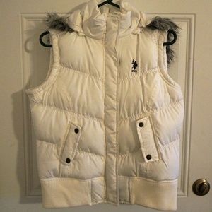 POLO WOMENS WHITE PUFFER VEST w/ FAUX FUR XL NWT